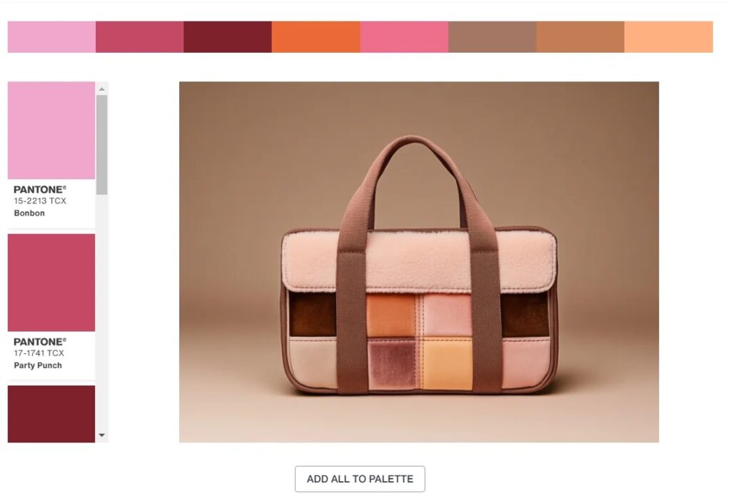 Pantone fashion palette featuring Mocha Mousse 17-1230 with Bonbon pink and Party Punch red