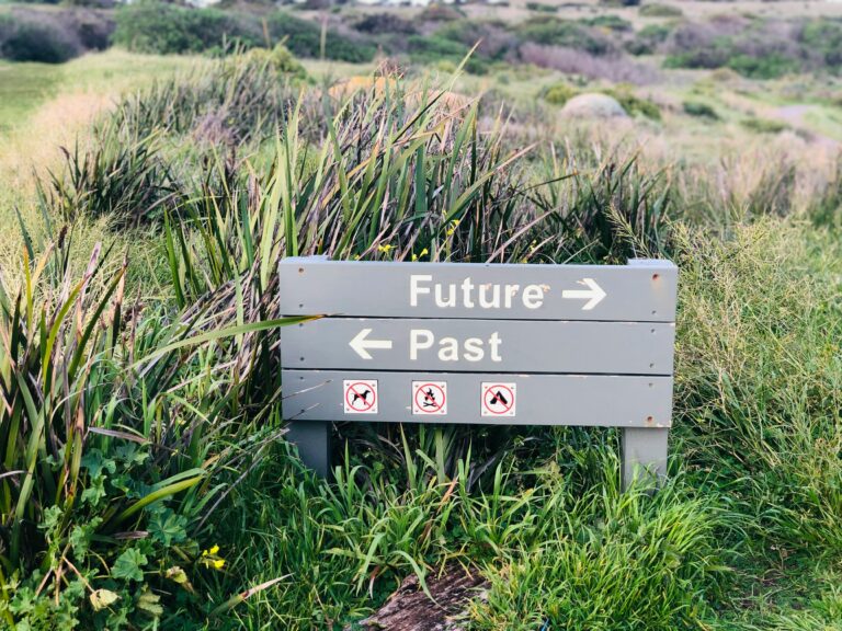 Signpost showing directions to the past and future, symbolising nostalgia as cultural strategy.