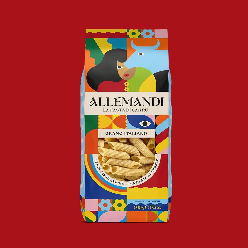 Illustrated pasta packaging expressing graphic design trends 2026 through cultural storytelling, colour systems and heritage cues.