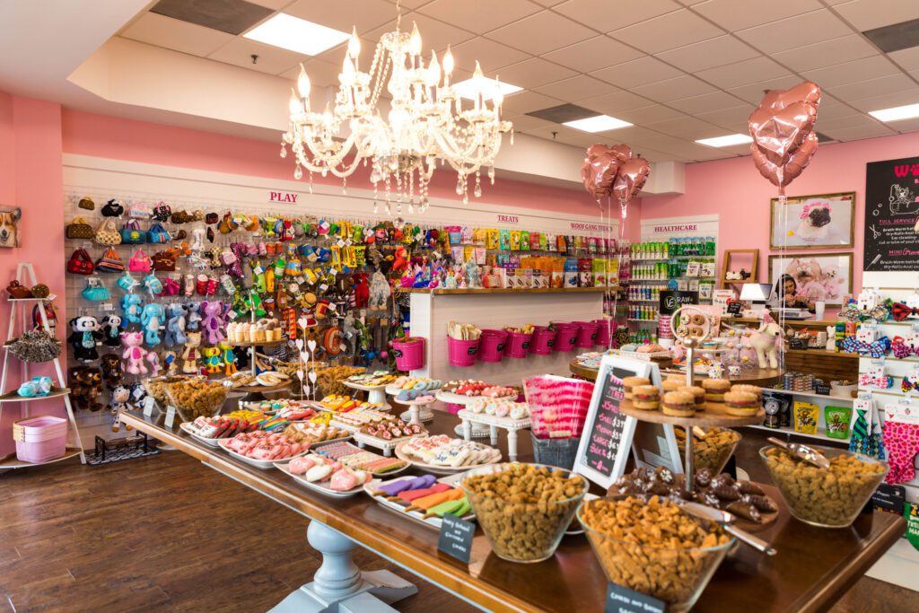 Boutique pet store interior with treats and accessories showing retail experience in petcare trends