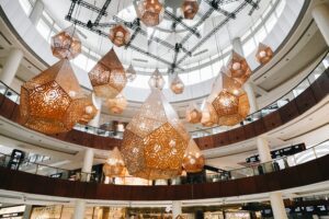 Decorative geometric lantern installation in GCC shopping mall illustrating omnichannel in the GCC retail environment