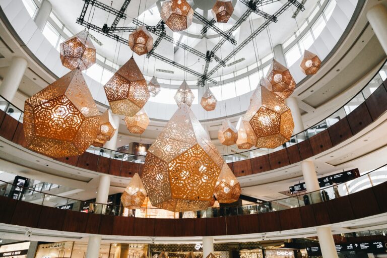 Decorative geometric lantern installation in GCC shopping mall illustrating omnichannel in the GCC retail environment