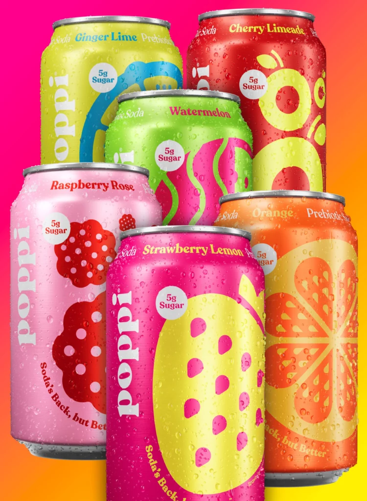 Poppi prebiotic sodas highlighting the mainstreamisation of digestive wellness beverages.