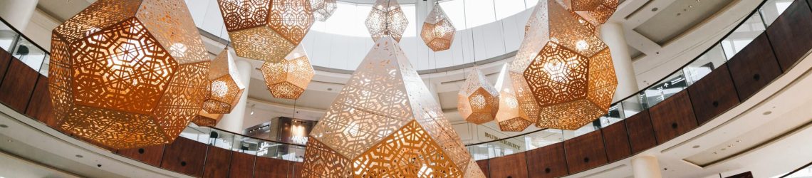 Decorative geometric lantern installation in GCC shopping mall illustrating omnichannel in the GCC retail environment